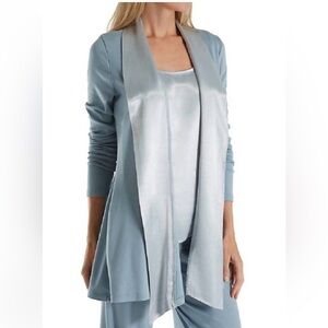NWT PJ Harlow Shelby Rib Knit Cardigan Robe Satin Trim Supima Cotton Blue XL